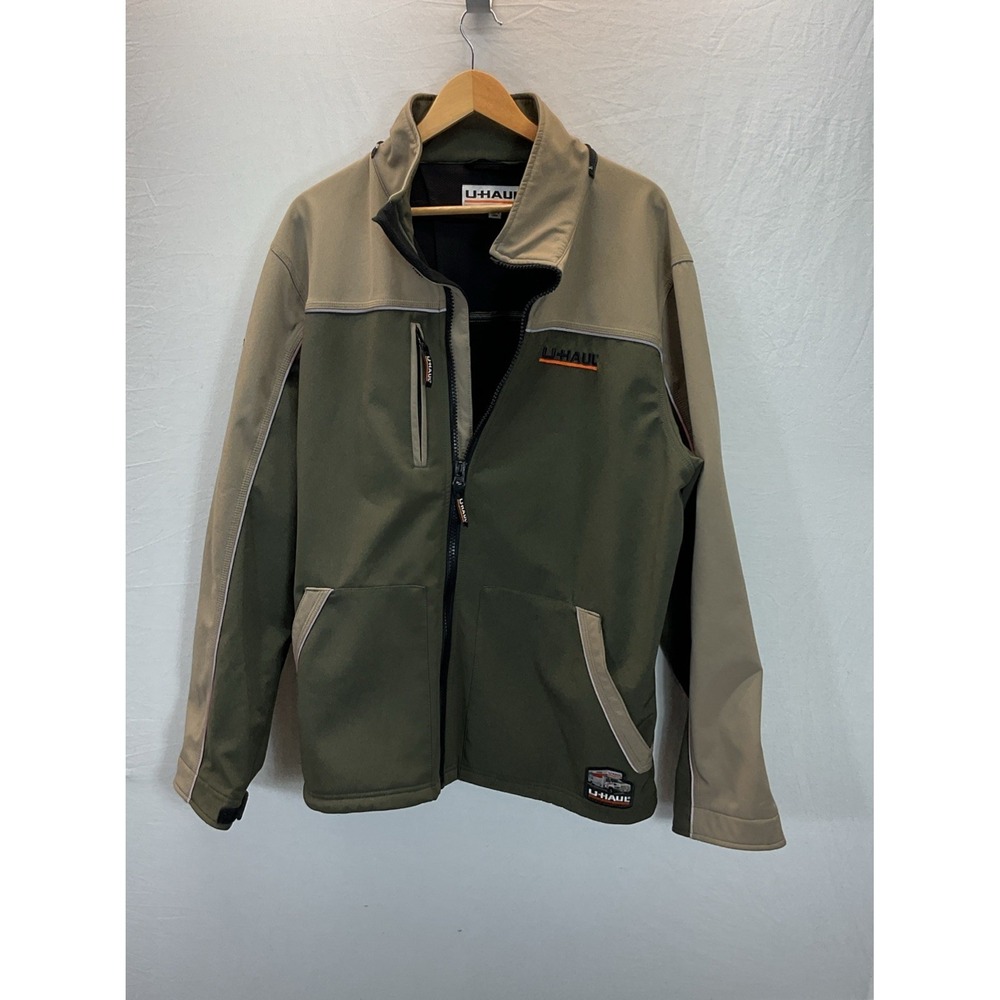 UHaul Workwear Jacket Mens XXL Tan‎ Green Softshell Fleece Lined  Full Zip